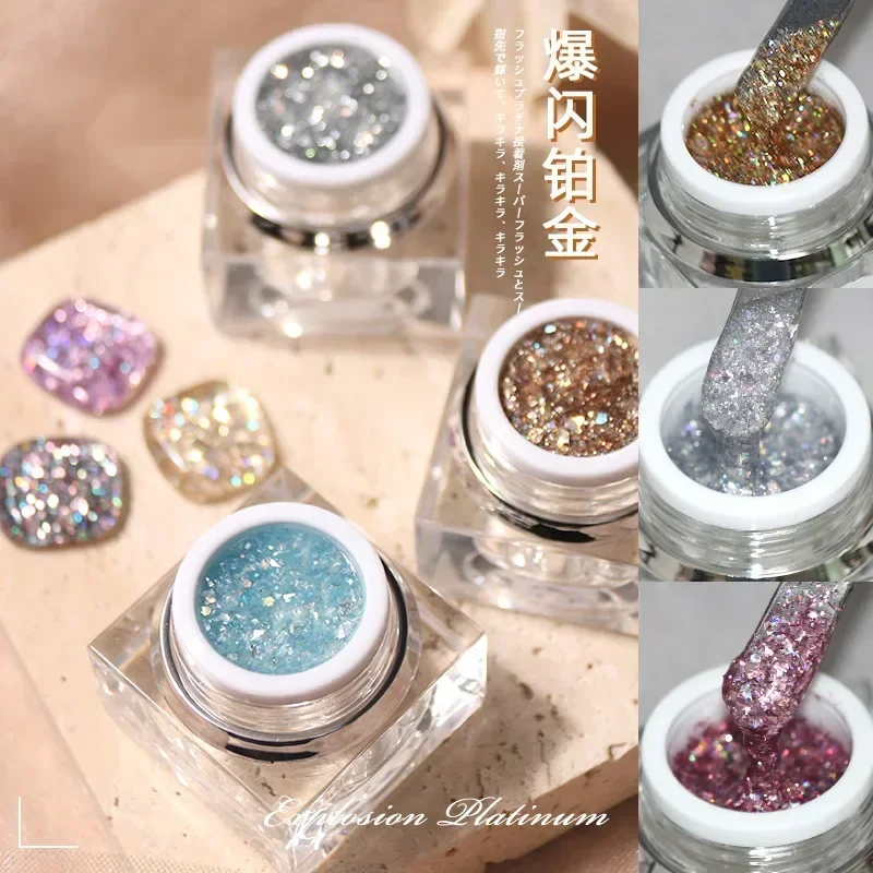 

Platinum Nail Polish Glue Flash Nail Glue High Density Color Painted Phototherapy Glue Popular Nail Wire Metallic Nail Art