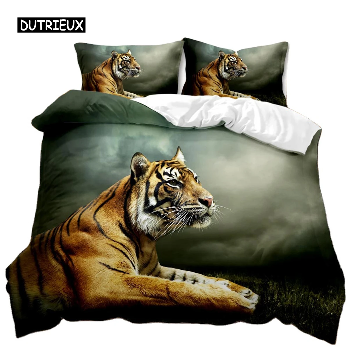 Tiger Duvet Cover Set Twin for Boys Men Wild Animal Printed Bedding Set Animal Polyester Comforter Cover Double Queen King Size