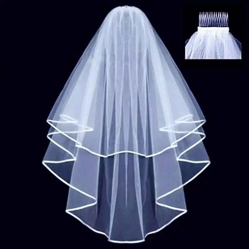 Wonderful Short Tulle Bridal Veil, pente de duas camadas, branco marfim, acessórios para casamento para noiva, casamento