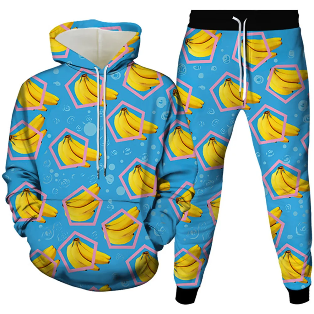 Obst Orange Banane Wassermelone Birne Ananas Avocado Trainingsanzug Männer Kleidung Hoodies Jogginghose 2-teiliges Homme Kostüm Größe S-6XL