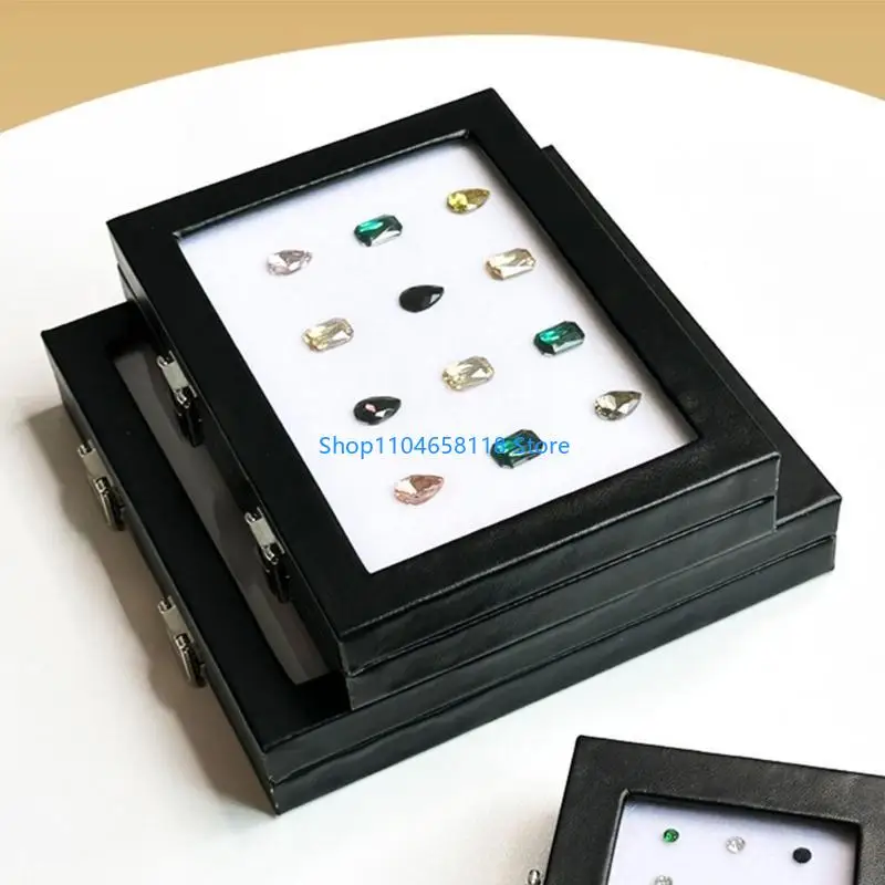 

Elegant Diamonds Storage Box PU Leather Jewelry Box with Glass Window for Collectibles and Rhinestones Display