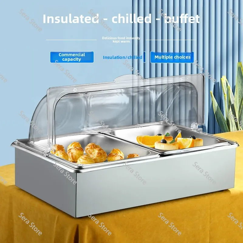 Stainless Steel Chilled Display Stand Ice Tray Transparent Fresh-keeping Cover Flip Display Dust Cover Buffet
