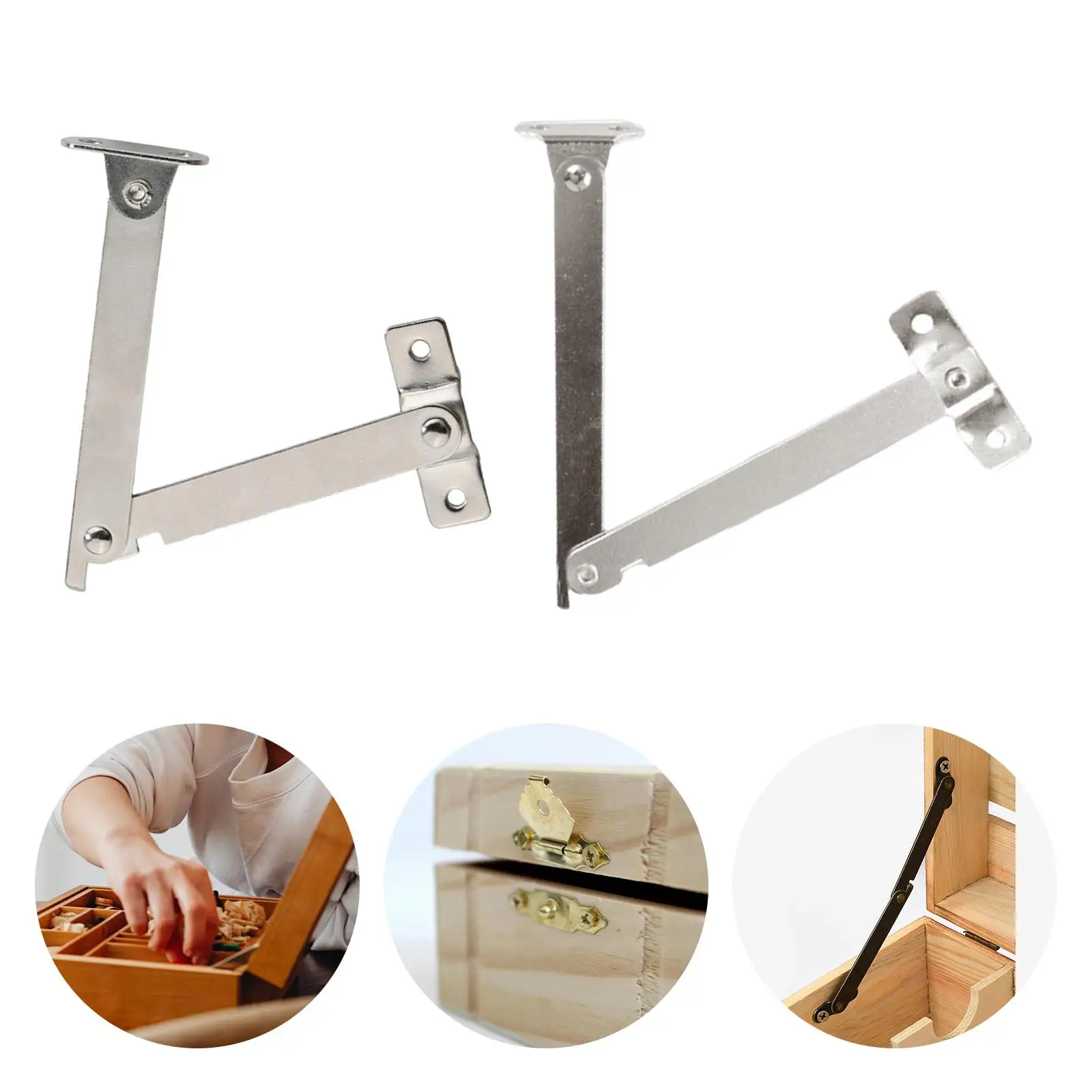 2Pcs Folding Lid Support Hinges Metal Furniture Hardware Chest Cabinet Lid Support for Wooden Box Cupboard Door Hinge Supporting