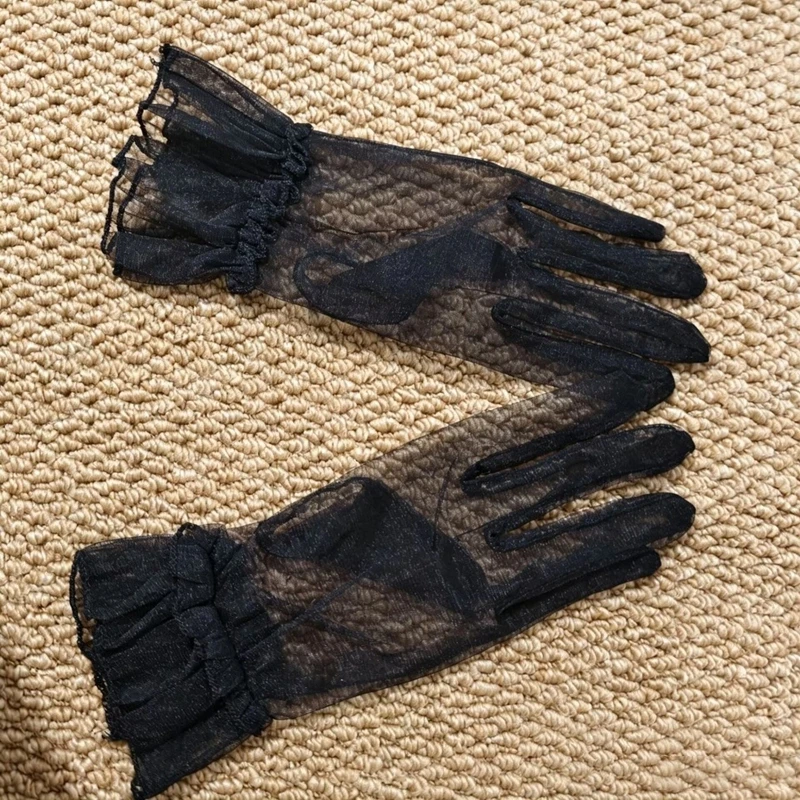 Elegant Sheer Mesh Gloves Tulle Ruffle Short Gloves Evening Party Cosplay Costume Mittens Bridal Wedding Accessories