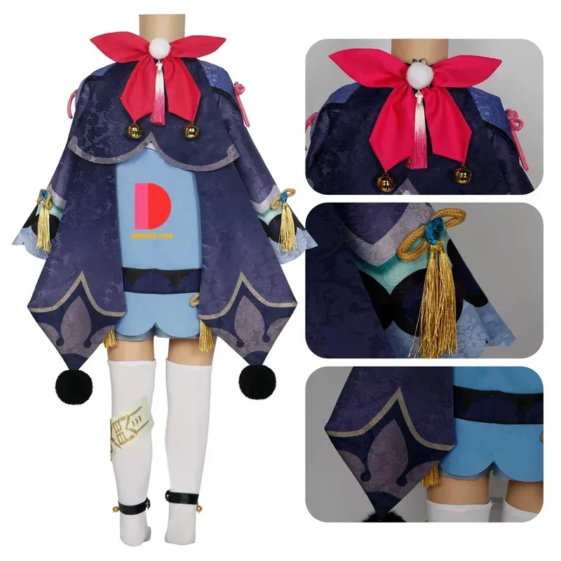 Genshin Impact Qiqi Cosplay Costume Zombie Girl Qi Qi Dress Hat Spells Socks Halloween Outfit for Women Kids Comic Con Hot S # 1