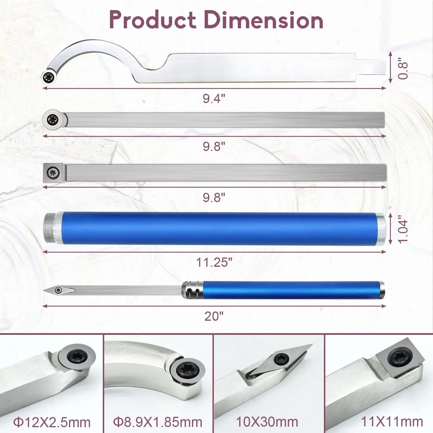 Carbide Tipped Wood Lathe Turning Tools Set Inserts Cutter 6 in 1 Wood Turning Swan Neck Aluminum Handle for Woodworking Lathe