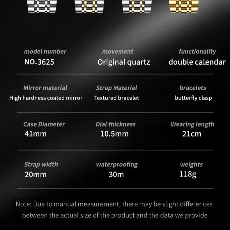 OLevs 3625นาฬิกาผู้ชาย, นาฬิกาควอทซ์สแตนเลสกันน้ำปฏิทินคู่แบรนด์หรูนาฬิกาข้อมือสำหรับผู้ชายของแท้