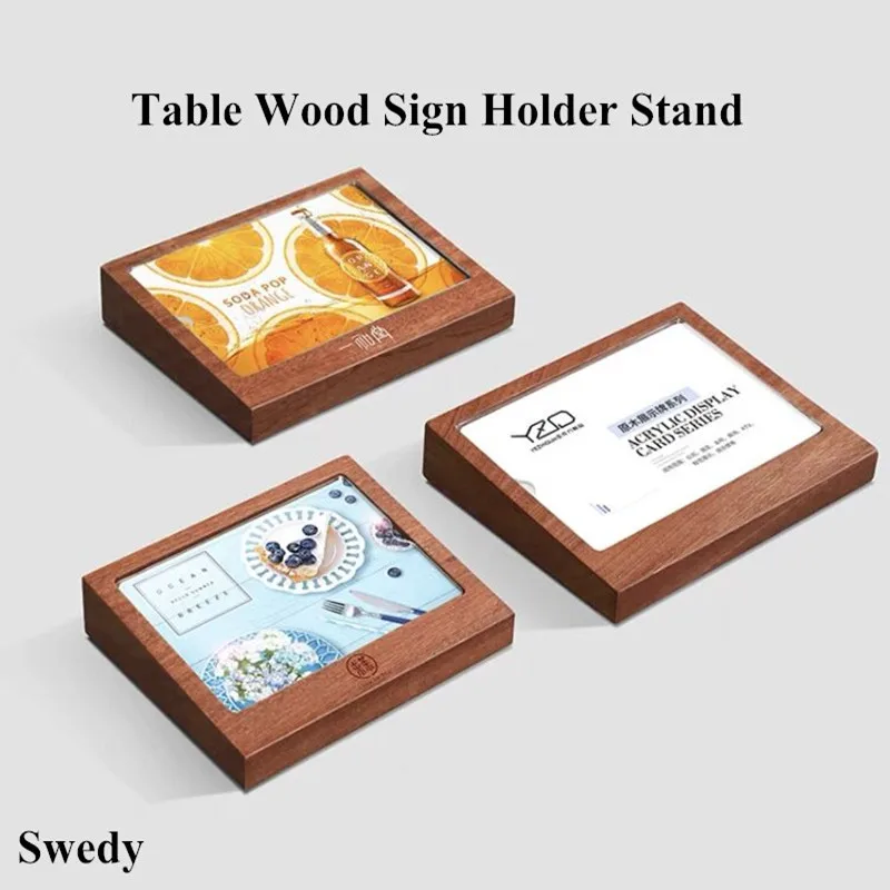 Slant Madeira Acrílico Sign Holder, Display Stand, Menu Holder, Poster Frame Block, Small Price Label, Paper Card Tags, 90x 54mm