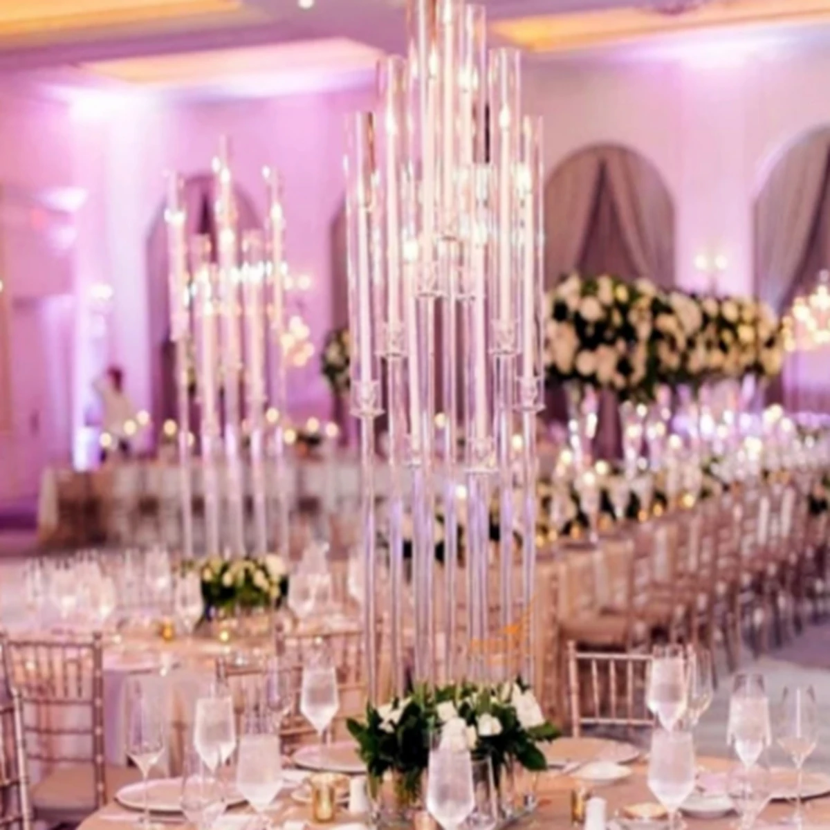 New wedding centerpiece tall acrylic tubes candle holders crystal hurricane candelabra for table stand with lampshade 239