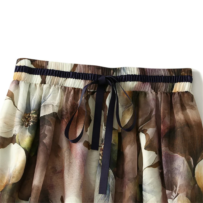 Korean Style Floral Skirts Lady A-Line Loose Women High Street Elegant Fashion Slim Skirt Beach Holiday Casual Spring Summer