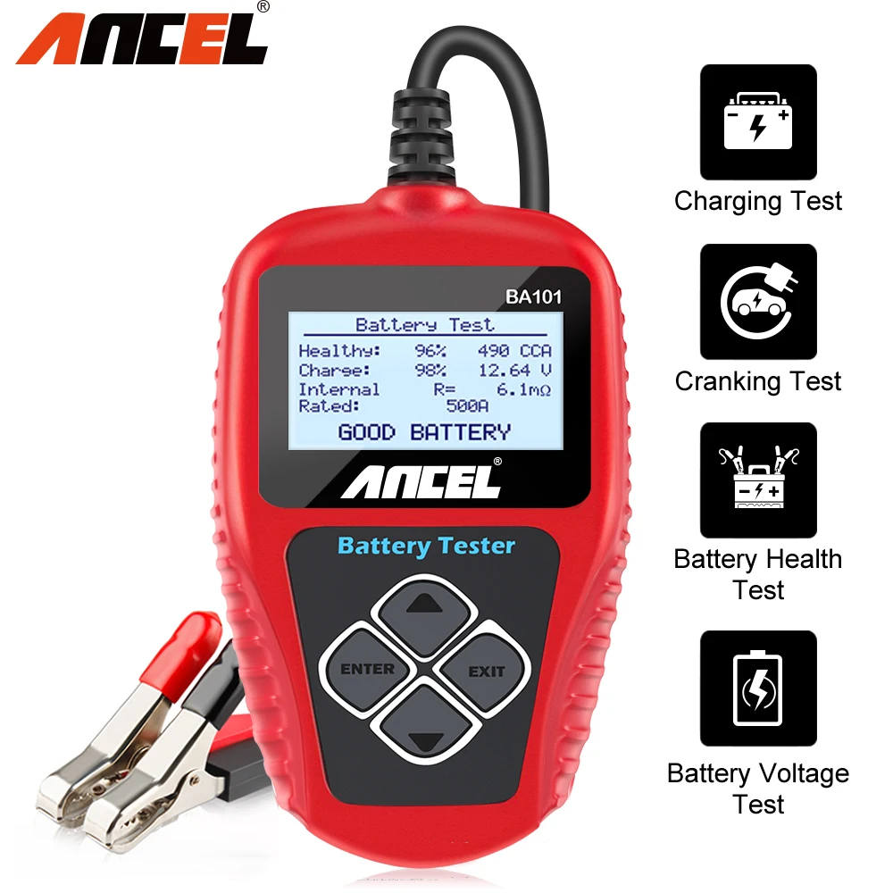 ANCEL BA101 12V Tester akumulatora samochodowego Analizator Tester obciążenia akumulatora samochodowego 100-2000CCA Obwód ładowania Narzędzia diagnostyczne
