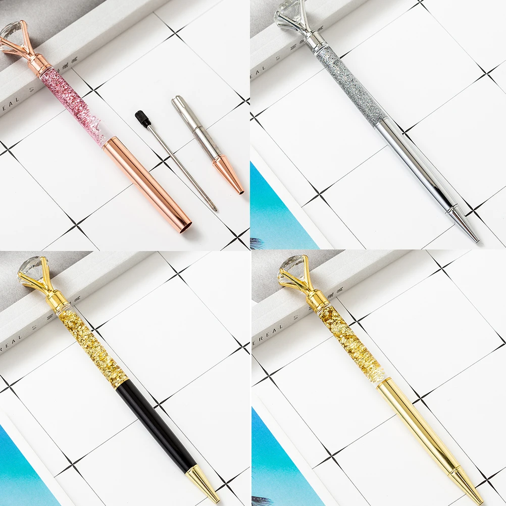 

2Pcs Ball Point Pen Metal Pen Glass Crystal Sparkling Diamond Roller Ball Pens for School Office(Black)