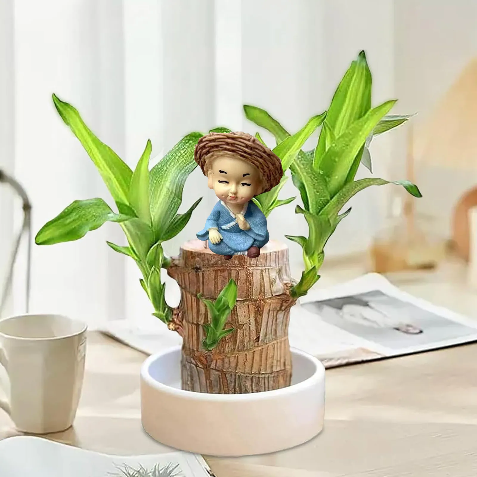 Mini Tree Man Figurine Brazilian Lucky Wooden Tray Hydroponic Potted Tree Stump Plant Tray Holder Office Desktop Decoration