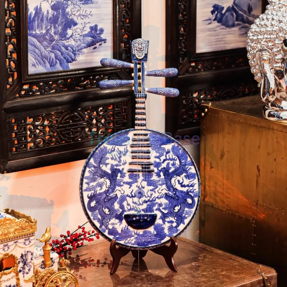 

Good Things Blue and White Ceramics Zhongruan Classical Musical Instruments New Chinese Style Entrance Decorative
