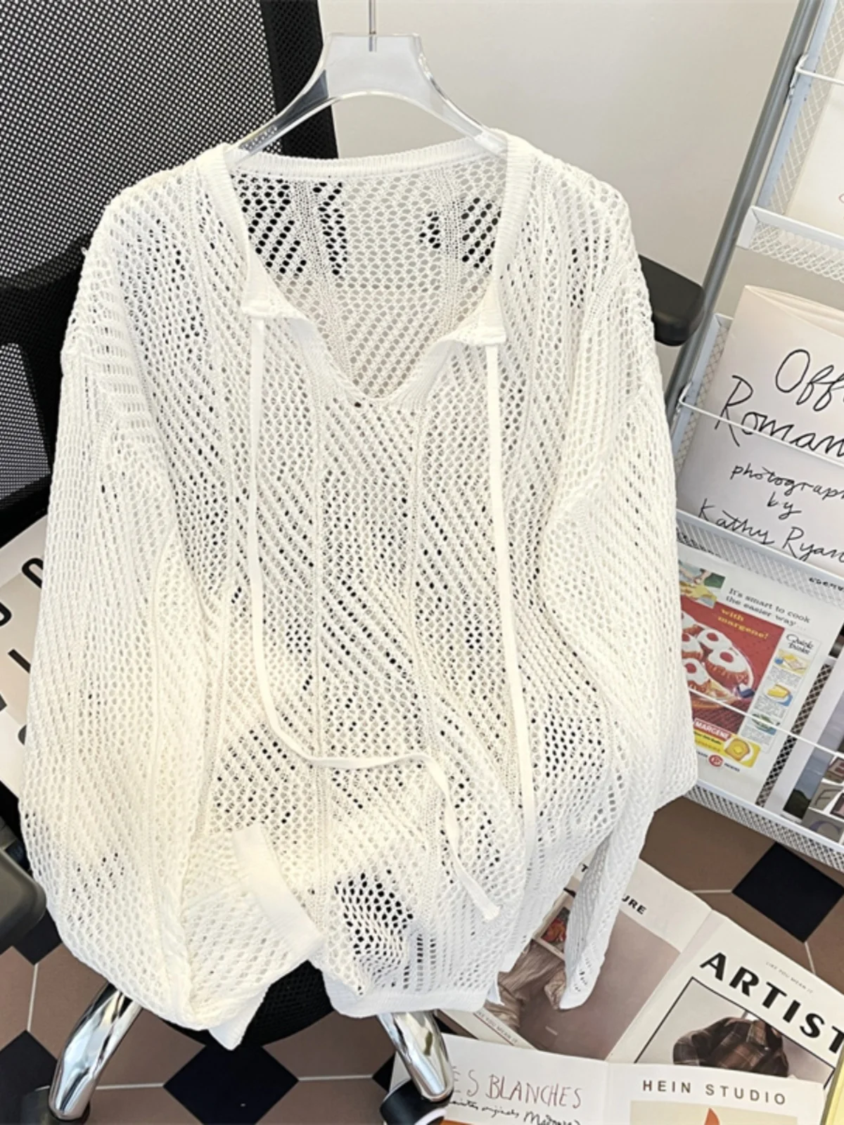 

Trendy V-Ne Knitwear Loose Long Sve ex Sweater Spring Autumn Casual Sle Hollow out Design Comfortable Leisure Faion