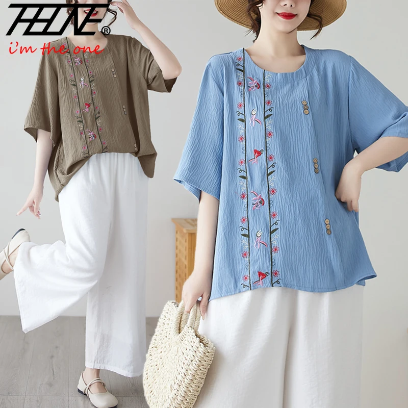 

THHONE, летняя женская блузка, винтажная Blusa Mujer, Camisas, модные повседневные рубашки, свободная женская одежда больших размеров