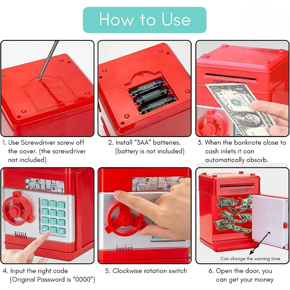 Electronic Piggy Bank Real Money Coin ATM Machine with Light & Music Large Saving Bank Safe Lock Box Kids Kawaii Christmas Gift