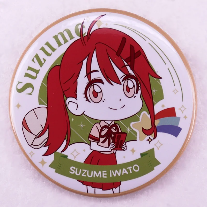 Iwato Suzume No Tojimari Anime Girl Chibi Button Pin Pinback Tinplate Badge Otaku Gift Jewelry 58MM