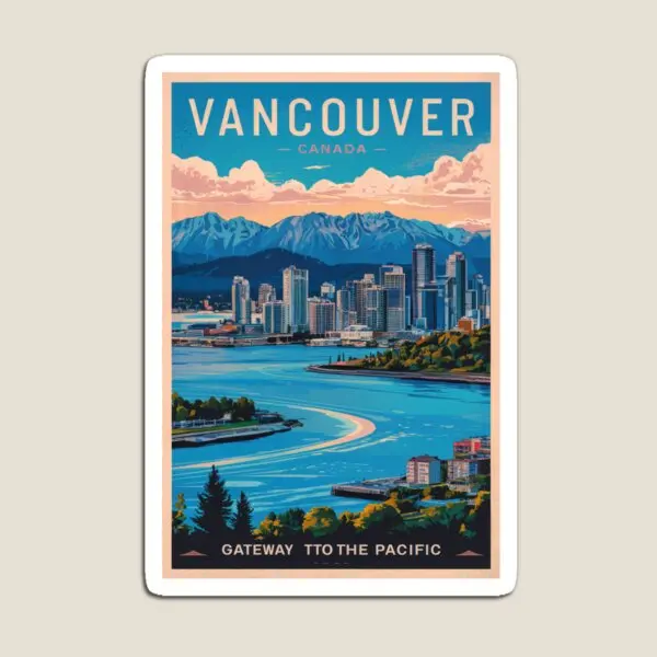 Vancouver Skyline With Mountains And Wat Magnet Baby Cute Toy Kids Decor Magnetic Funny for Fridge Organizer Stickers Children