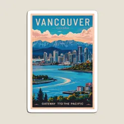 Vancouver Skyline With Mountains And Wat  Magnet  Baby Cute Toy Kids Decor Magnetic Funny for Fridge Organizer Stickers Children