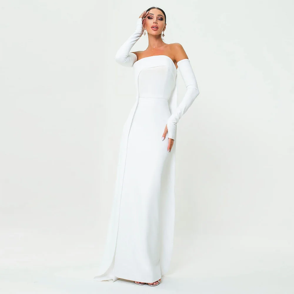 

Белые вечерние платья для женщин 2025 г., без бретелек, драпированные вечерние платья, вечерние платья со съемными рукавами, простое вечернее платье