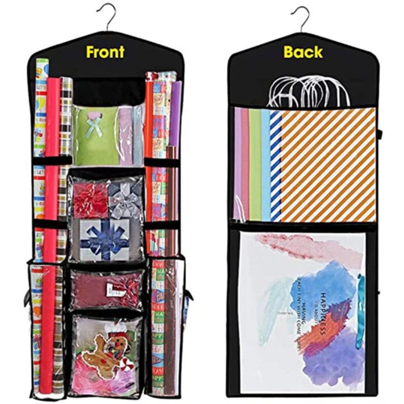 

37x16 In Hanging Christmas Gift Bag Organizer with Multiple Pockets Hanging Christmas Gift Wrapping Paper Storage Gift Organizer