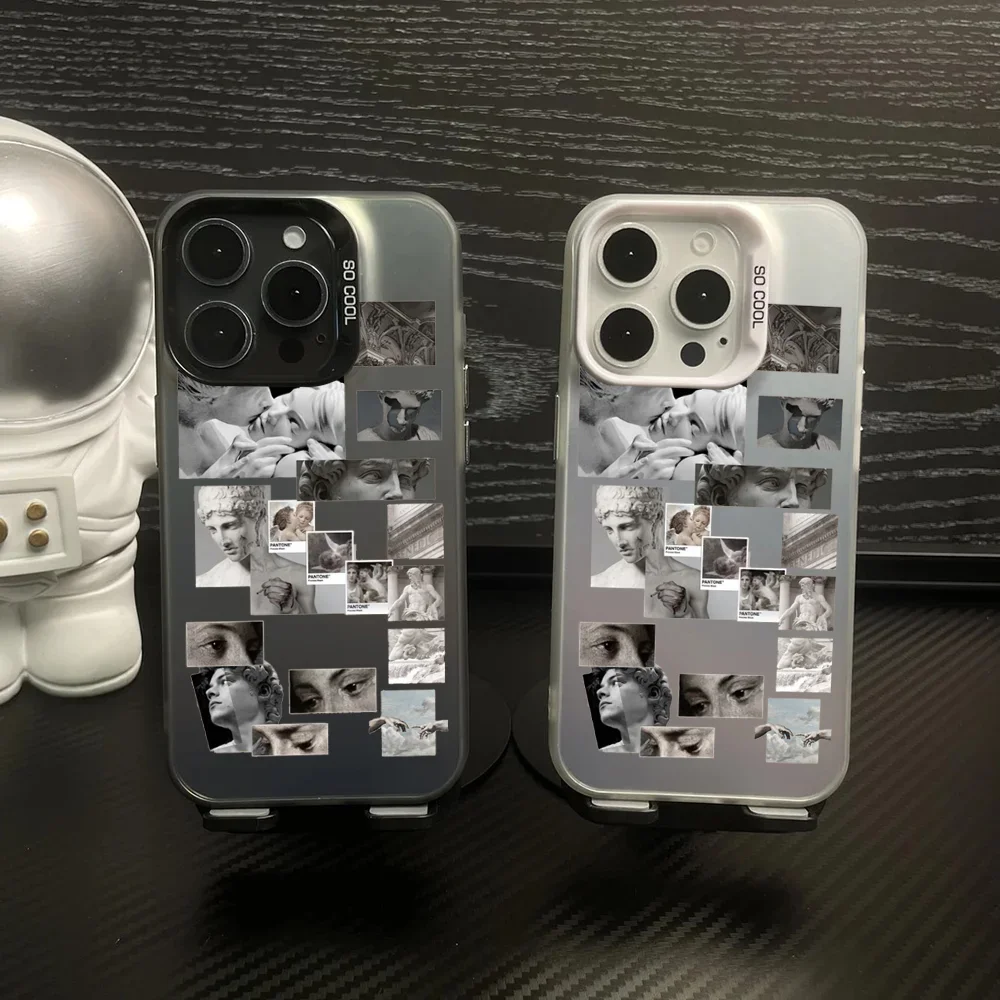 

1 шт. художественный эстетический чехол для телефона David Mona Lisa Angel Eyes IMD Цвет Серебристый корпус для iPhone 16 15 14 13 12 11 Pro Max Plus