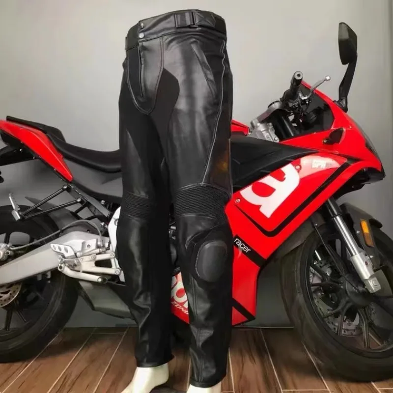 Pantalones de motociclismo para las cuatro estaciones para hombres y mujeres, pantalones de cuero anticaída para motocicleta pesada, transpirables