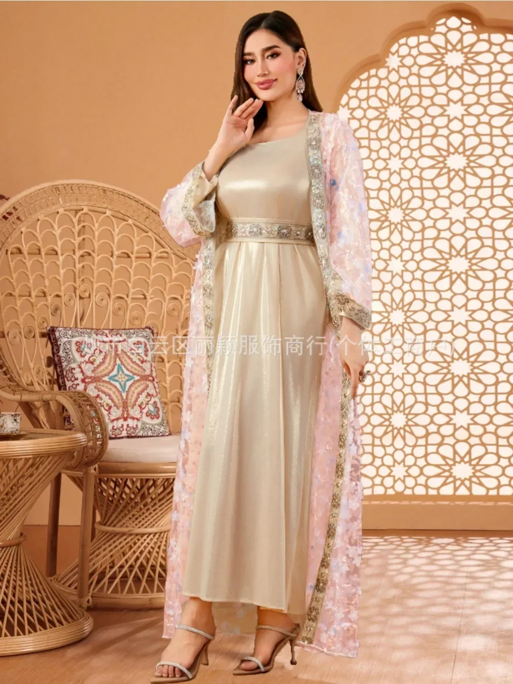 عباية فستان للنساء فساتين الحفلات 2 قطعة مجموعة دانتيل عيد دبي العربية الإسلامية المغربي قفطان سترة رداء 2026 خريف رمضان #4