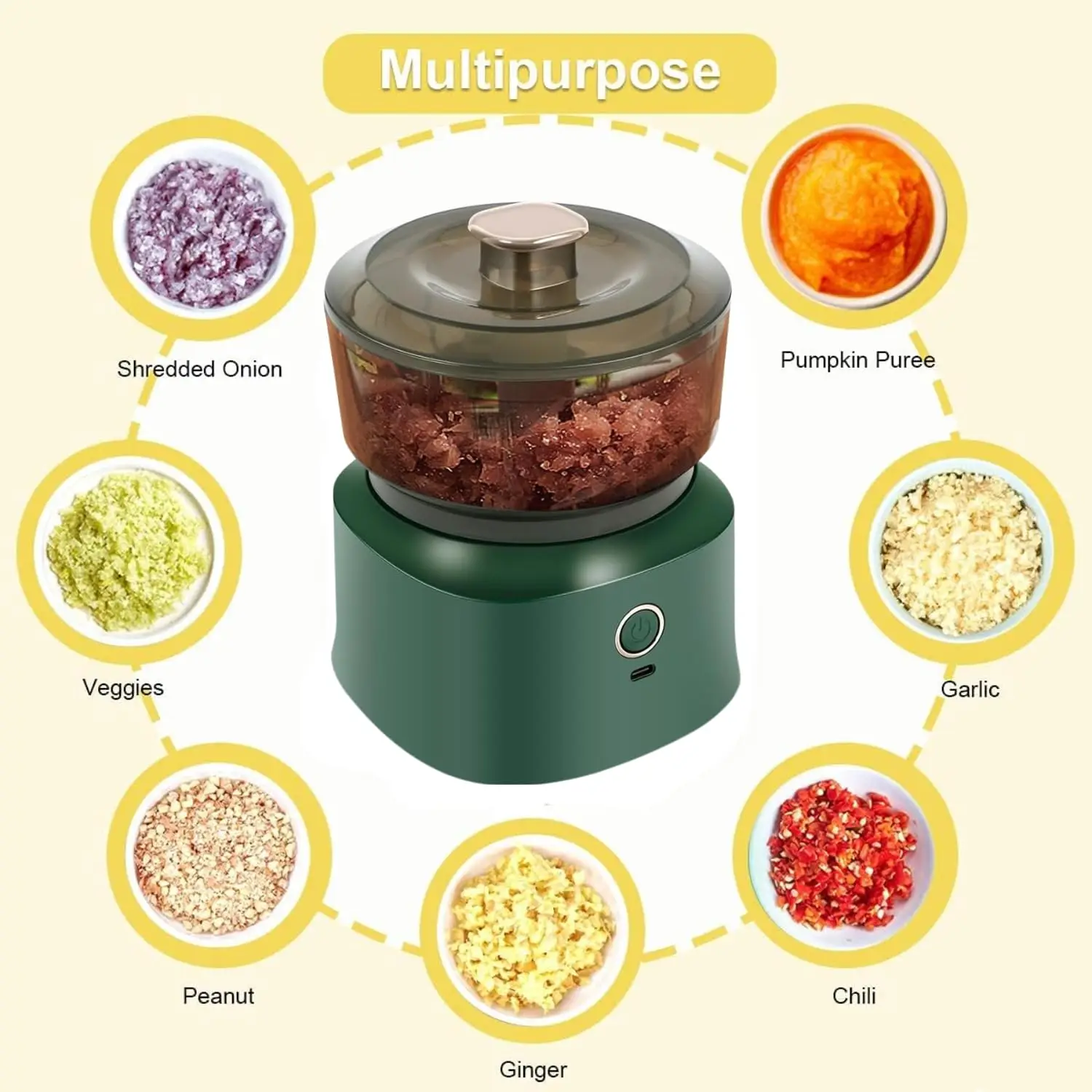 Electric Garlic Mincer 350ml Meat Grinder USB Rechargeable Vegetable Onion Chopper Small Electric Food Processor