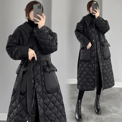 Women's Black Long Down Jacket 2024 Winter Korean Fashion Temperament White duck down Coat With belt Female Warm Parkas Overcoat