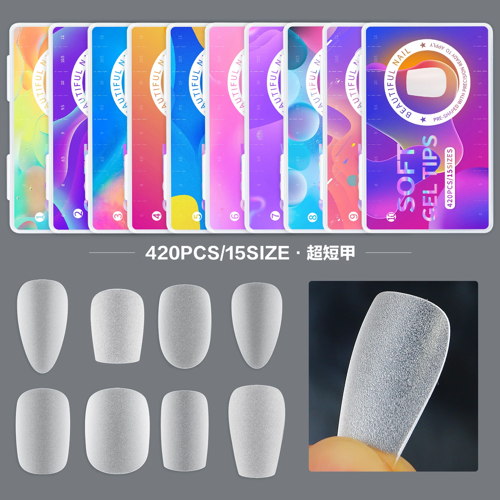 420pcs Nail Art Press on False Nail Matte Clear Full Cover Coffin Square Almond Short Fake Nail Gel Tips Manicure Extension Tool