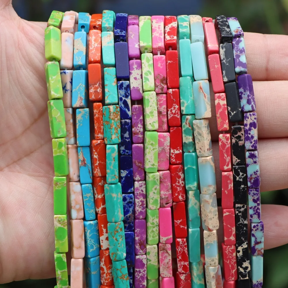 4x13mm Colorful Sea Sediment Jaspers Beads Imperial Tube Column Shape Loose Spacer Beads Charm for DIY Jewelry Making Finding