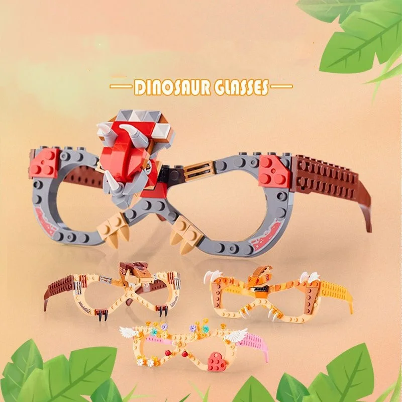 New Dinosaur Series Building Blocks Glasses Tyrannosaurus rex Triceratops Pterosaur Glasses Children  Building Block Toys