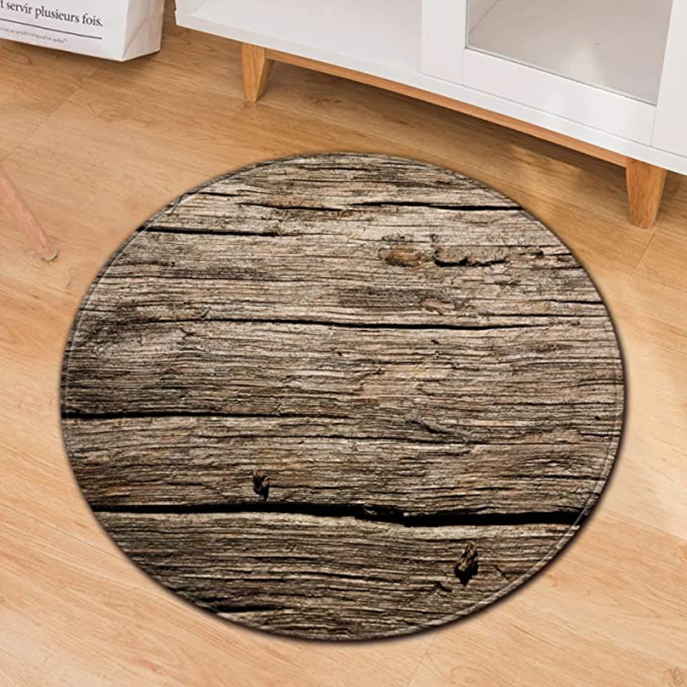 

CLOOCL Dilapidated Wood 3D Round Carpet Home Decoration Mat Carpet Room Carpet Study Computer Swivel Chair Flannel Anti-Slip Mat