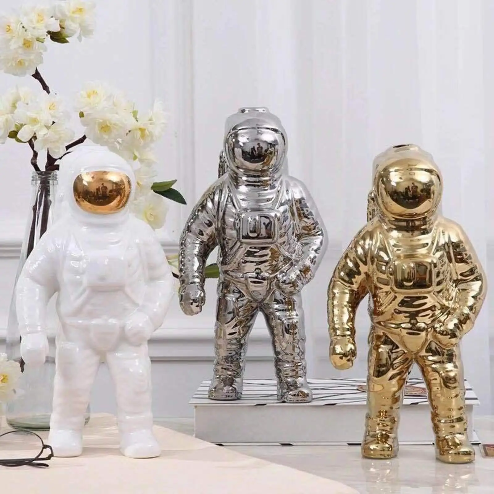 Ceramic Space Man Cosmonaut Model Figure Astronaut Figurine Statue Sculpture Table Decor Spaceman Sculpture Ornaments