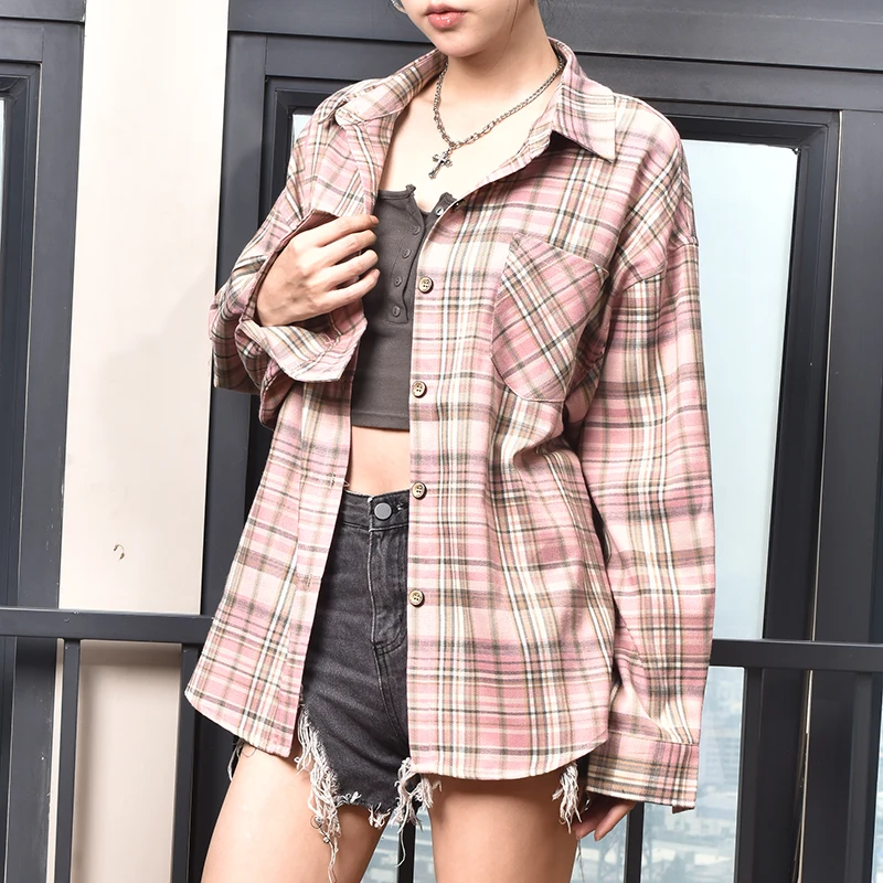 

American-style New Y2K Cardigan Plaid Long-sleeve Shirt For Women Loose And Casual Versatile Suitable For Going Out