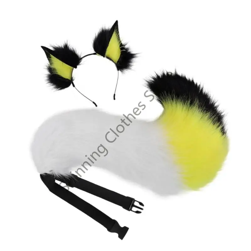 m68a 여우 귀와 꼬리 세트 폴스 여우와 머리 밴드 늑대 여우와 머리 밴드 테일 할로윈 동물 코스프레 의상 의상