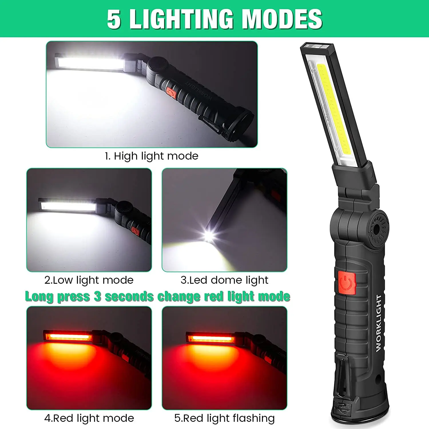 Portable LED Work Light Magnetic Flashlight Auto Repair Light Outdoor Emergency Light USB Rechargeable Torch Camping Light