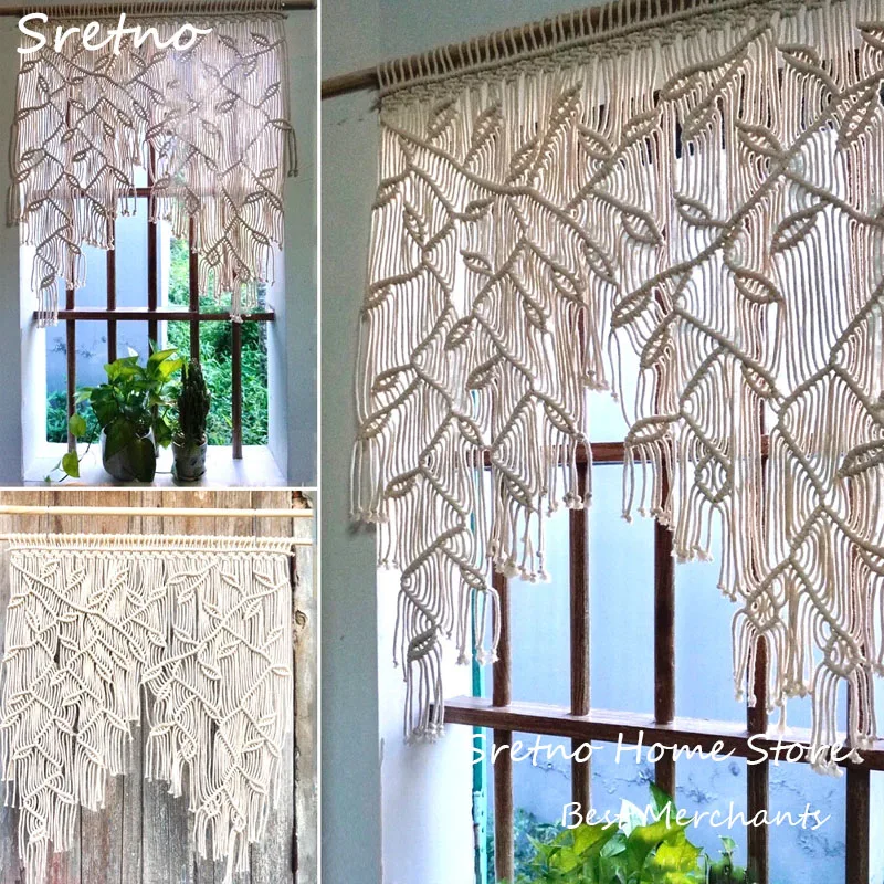 

Nordic Style Room Decoration, Hand Woven Tapestry Home Wall Hanging Bohemian Leaf Curtains Door Curtains Macrame Wall Decoration