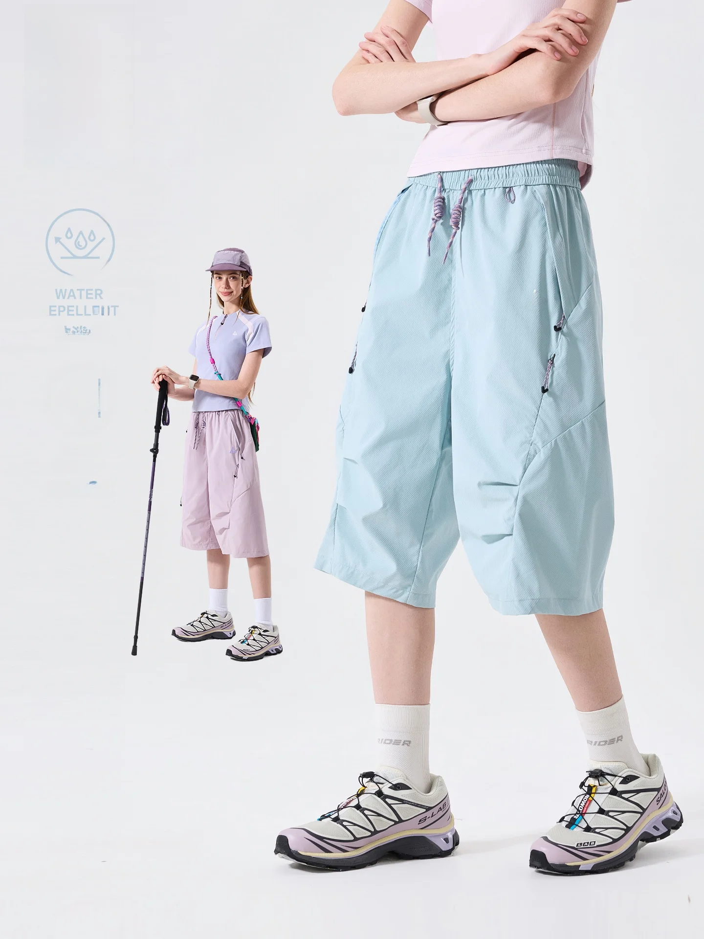 LAZY DAY Outdoor Waterproof Hiking Pants Women's Summer Breathable Wear Resistant Seven-Point Workwear Trousers for Climbing
