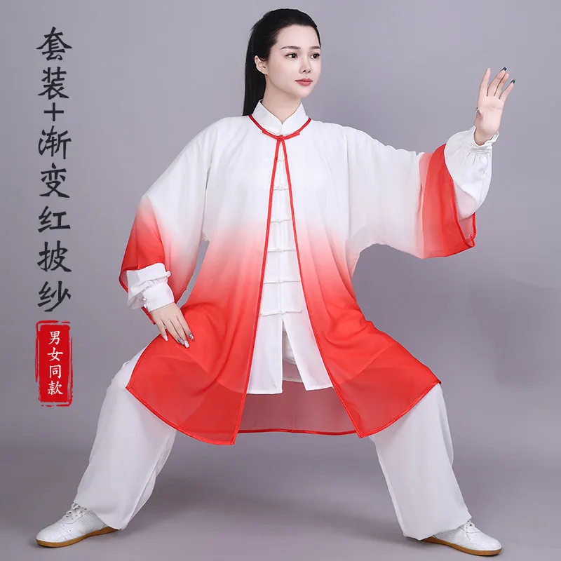 

Tai Chi Uniform 3 Piece Set Women Men Martial Arts Kung Fu Suit Lightweight Flowing Cape Wushu Group Performance Suit TaiChi