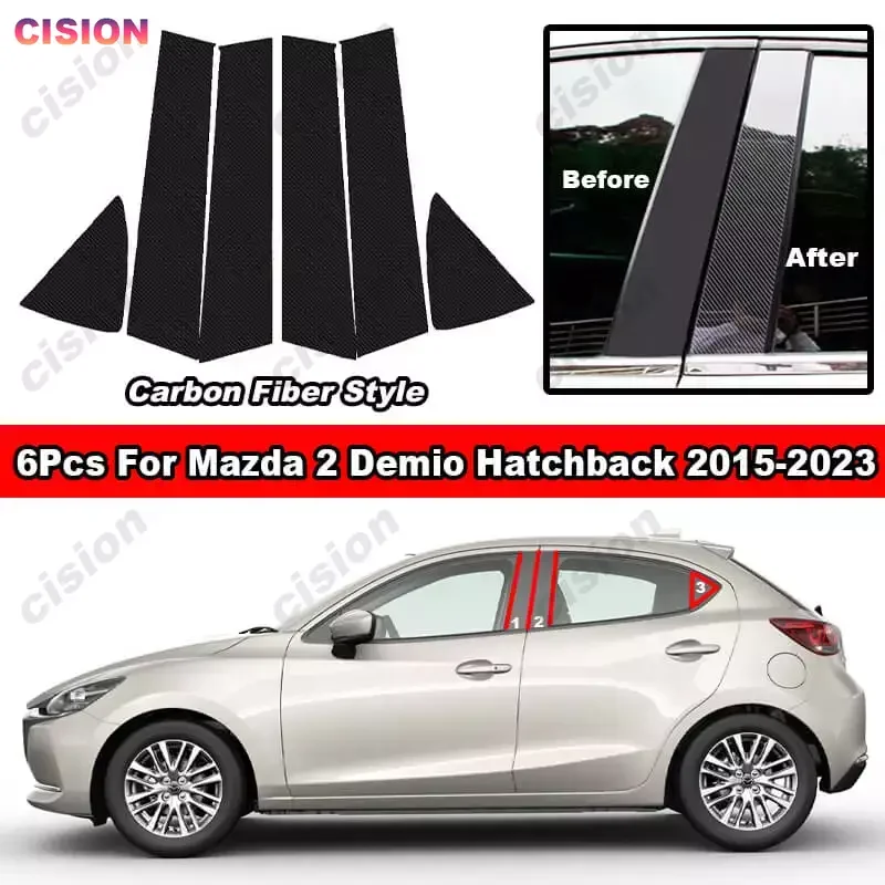 Glossy Black Car Door Center Middle B C Pillar Post Cover Mirror Effect Trim Window Column Sticker For Mazda 2 Demio Yaris R iA