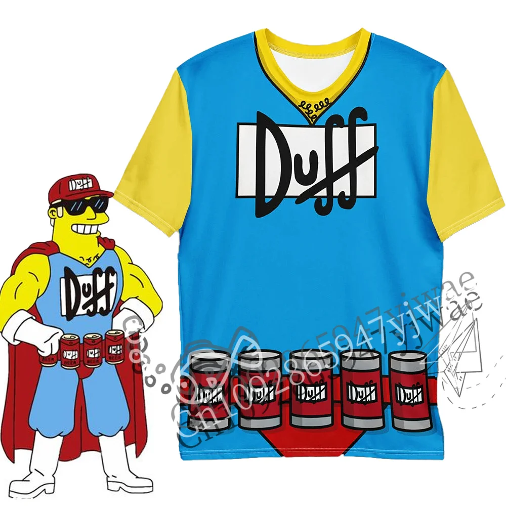 Duff Man Homer Simpson Blumenmuster-Kostüm-T-Shirt, The Simpsons-Charakter, T-Shirt mit Allover-Motiv, für Männer und Frauen, Halloween-Kostüm, lässiges T-Shirt. – Detail 3