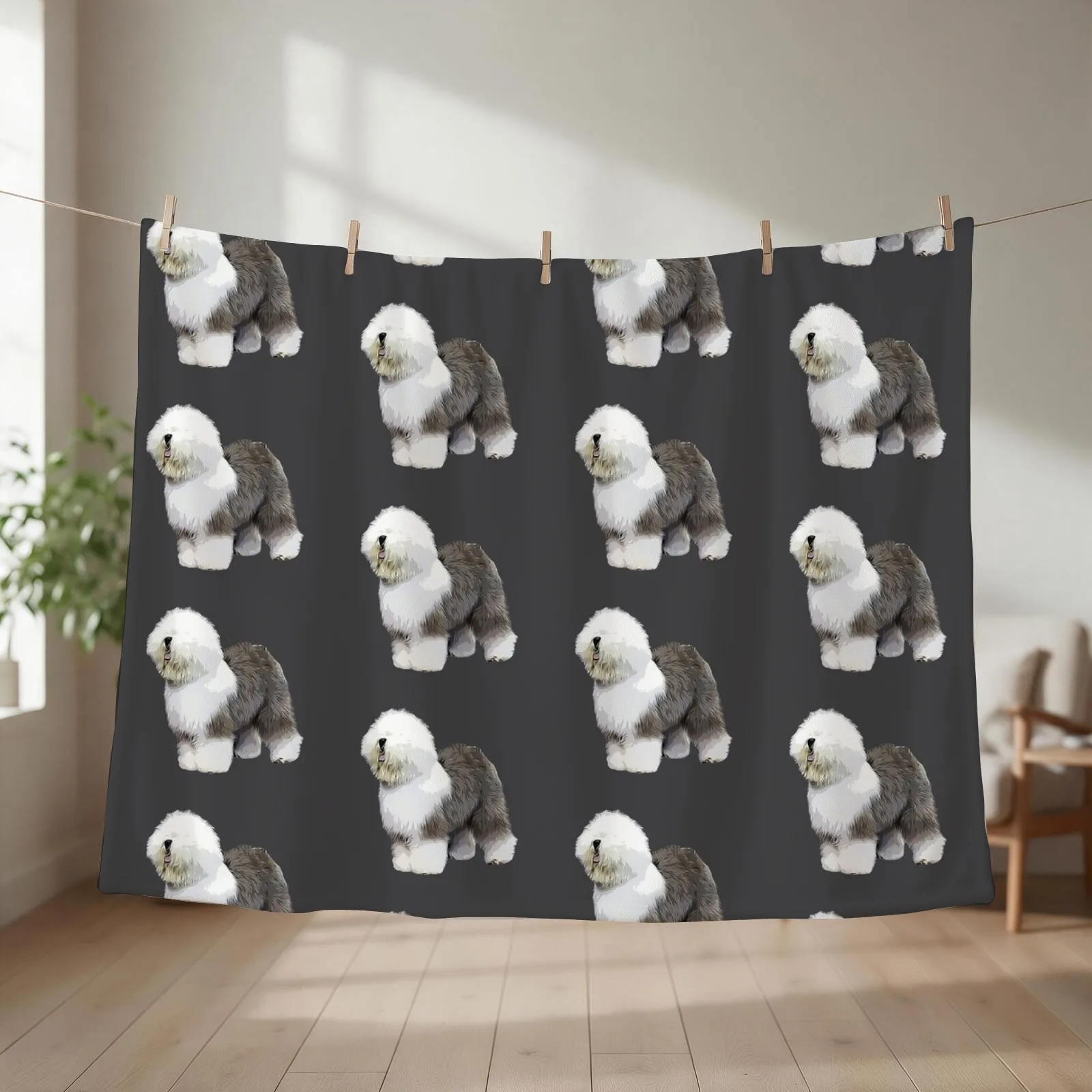 Old English Sheepdog Beauty Throw Blanket couch cozy soft plush fuzzy picnic outdoor blanket