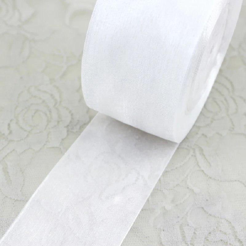 White Organza Ribbon for Gift Wrapping Decoration, Handmade DIY Ribbons, Wholesale, 50 Yards/Roll, 12mm, 15mm, 20mm, 25mm, 40mm, 5