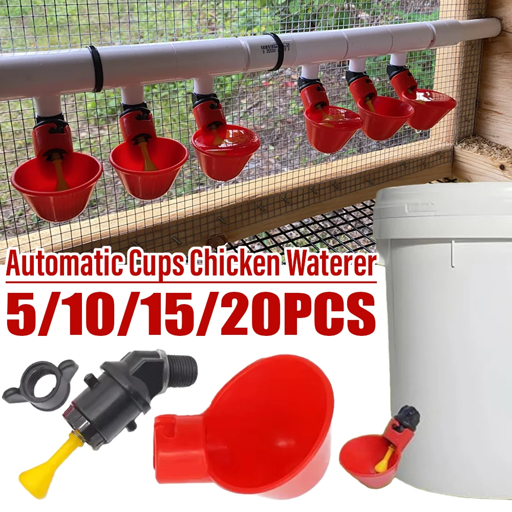 

5/10/15/20PCS Drinking Cup Automatic Drinker Chicken Feeder Plastic Poultry Waterer Drinking Water Feeder Chicks Duck Goose