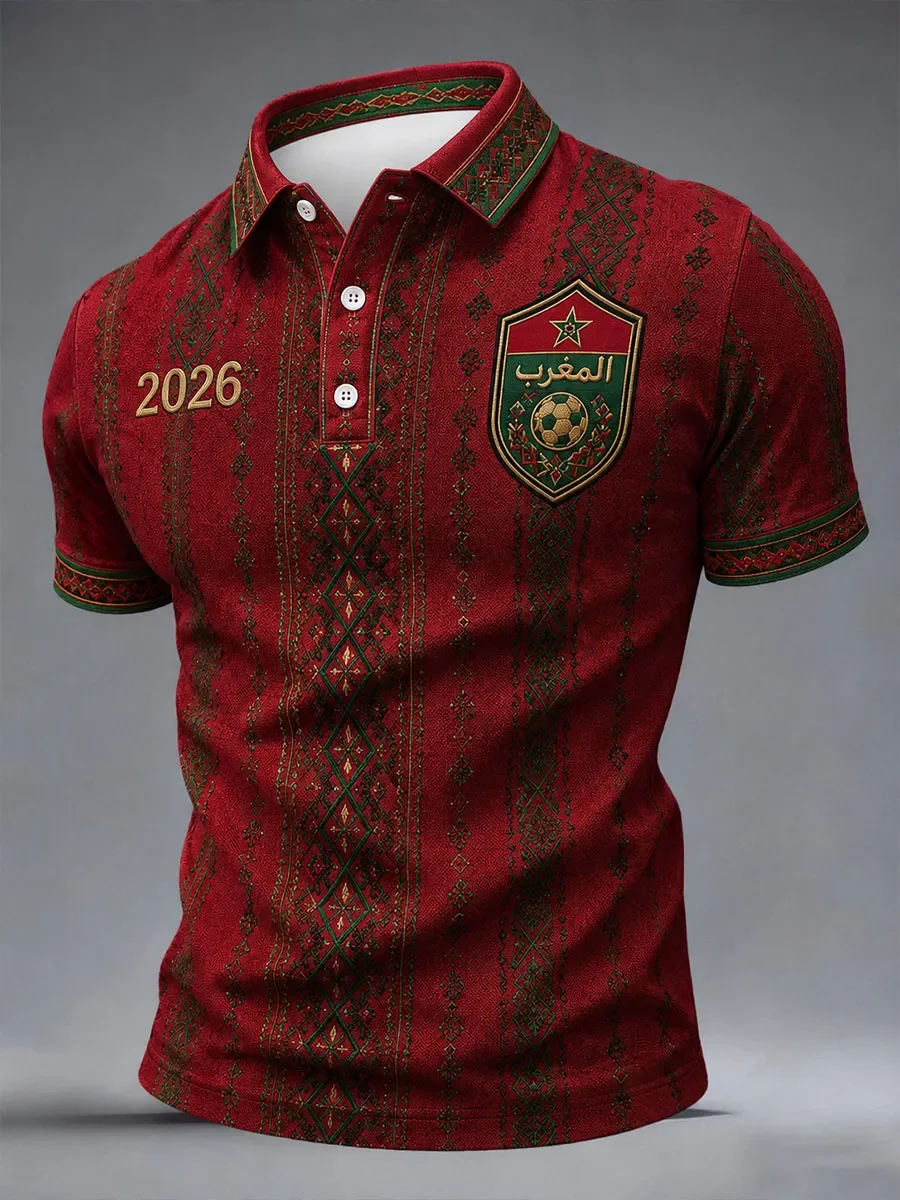 2026 Model Moroccan Fan Football Polo Shirt - 3D Print - Comfortable and Breathable - Suitable for Both Men and Women