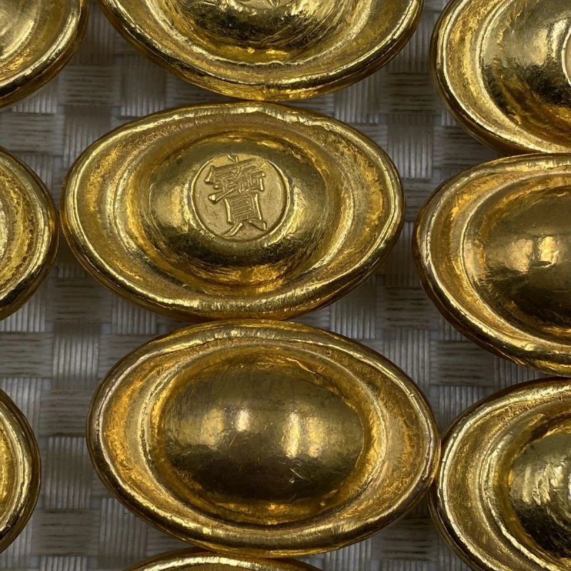 Gold Ingot Ornament for Wealth Attraction Solid Copper Ingot Brass Desktop Home Decor Craft
