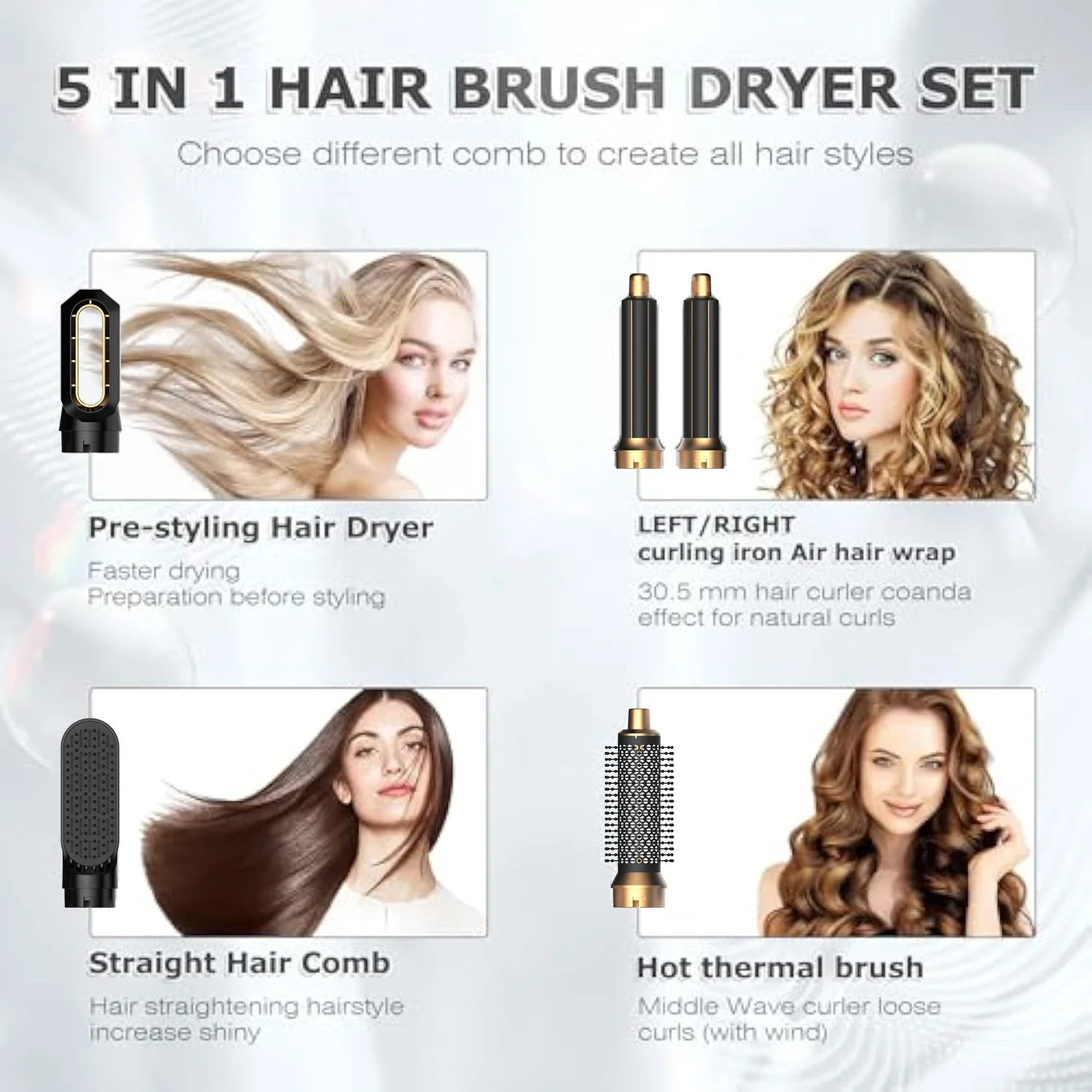 المحمولة 5 في 1 الهواء الساخن مصفف الشعر ومجفف الشباك استقامة فرشاة الأيونية مجفف للنفخ للنساء السفر المحمولة مجففات الشعر